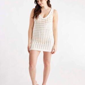 Uncharted Threads White Open Knit V-Neck Cover-Up Dress- Large NWT